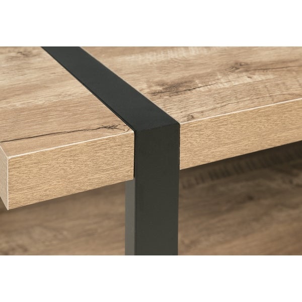 Bourbon Foundry End Table， Wood and Inset Black Steel