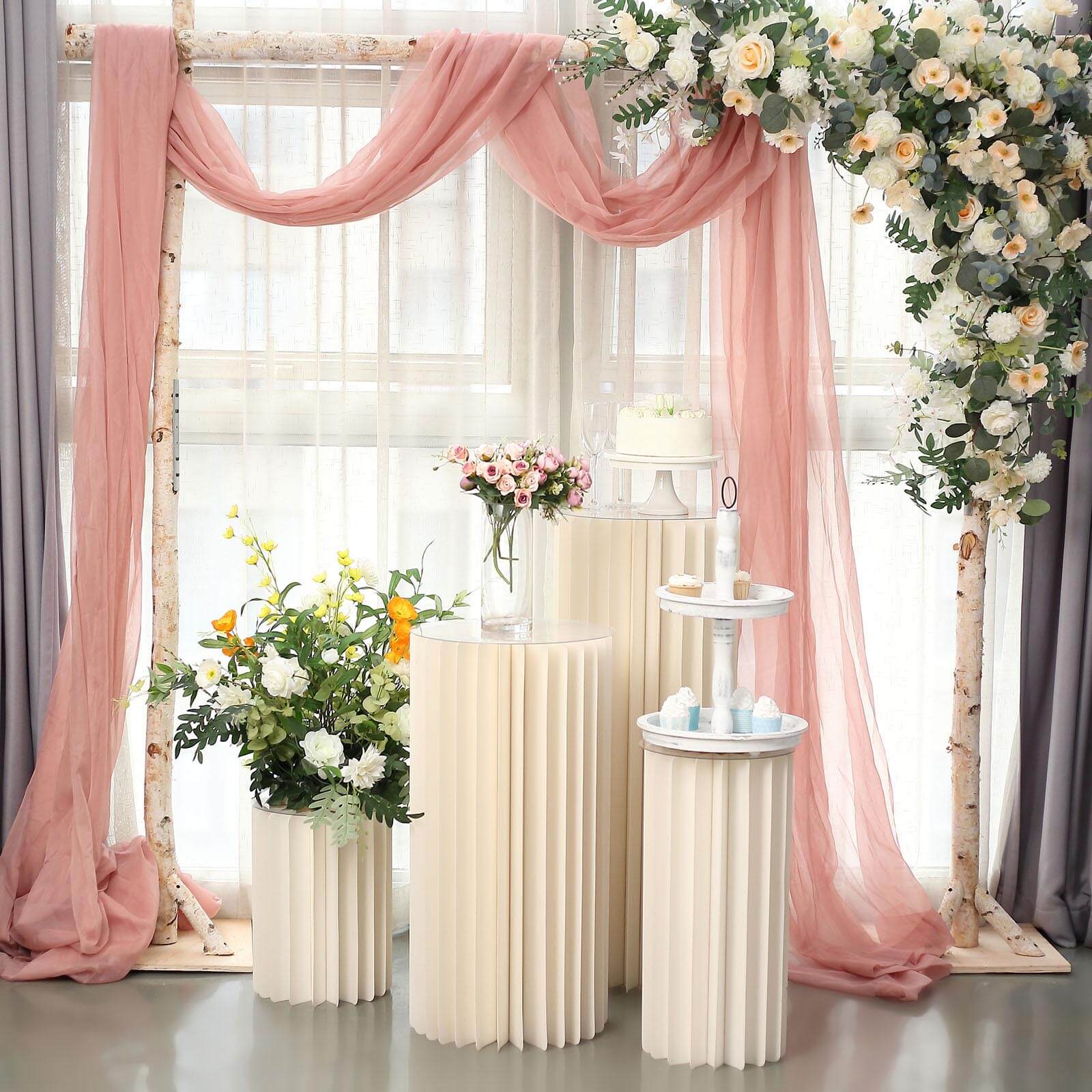 Ivory Cylinder Pillar Pedestal Stand, Display Column Stand With Top Plate 24