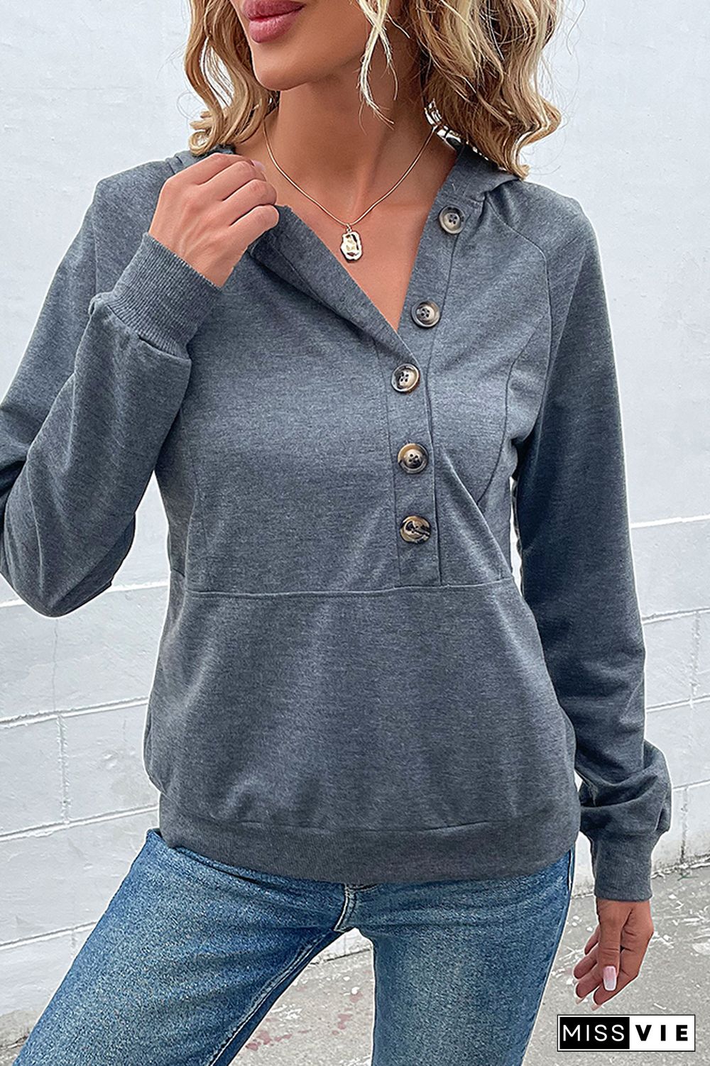 Grey Center Side Button Down Hoodies