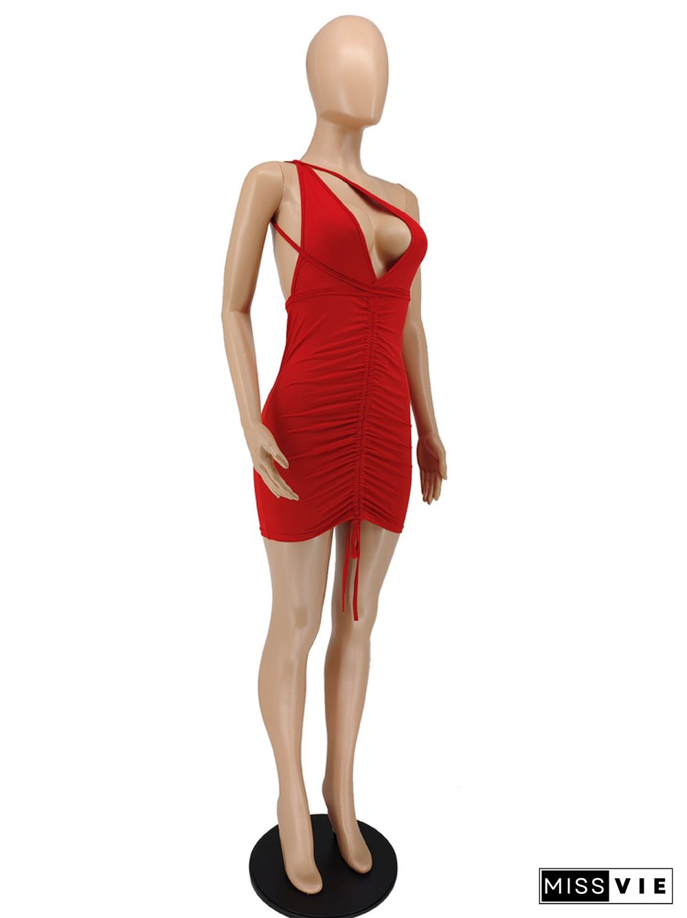 Halter Drawstring Bodycon Backless Bandage Dress