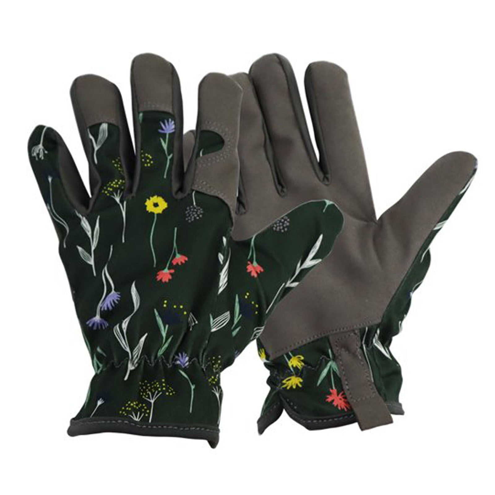 BIGTREE Gardening Gloves Fingertip Grips Lawn Yard Garden Work Gloves Floral Pattern Green