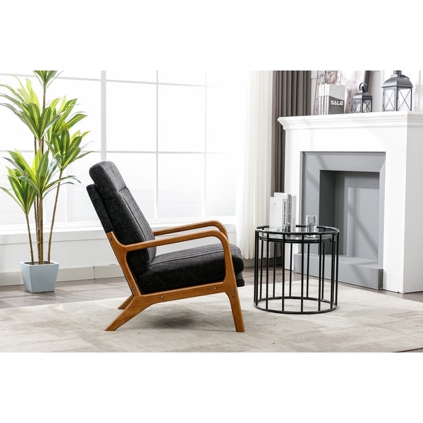 Wood Frame High Back Armchair， Modern Accent Chair Arm Chair for Living Room with Removable Cushion Fabric Lounge Chairs