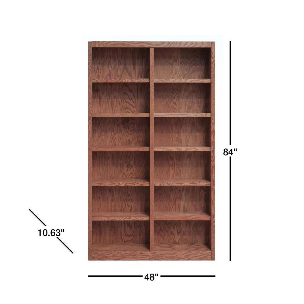 Concepts In Wood 84 in. Dry Oak Wood 12-shelf Standard Bookcase with Adjustable Shelves MI4884-D