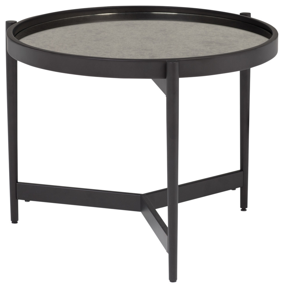 Estrade Modern Metal and Glass 22 quotRound Side Table in Black  Antiqued Mirror   Transitional   Side Tables And End Tables   by Studio Designs  Houzz