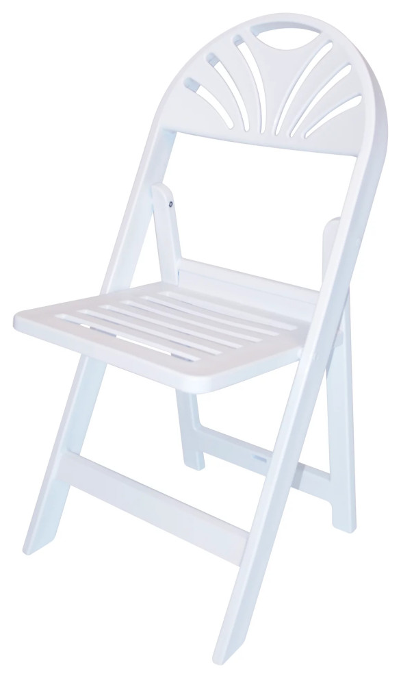 Set of 4 Folding Chair  Resin Construction With Slatted Seat  ampFan Back  White   Transitional   Outdoor Folding Chairs   by Decorn  Houzz