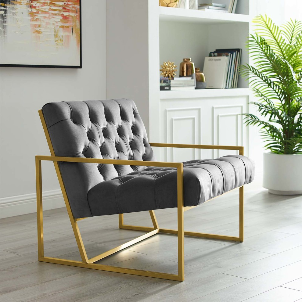 Modern Urban Living Stainless Accent Chair  Velvet Fabric   Contemporary   Armchairs And Accent Chairs   by House Bound  Houzz