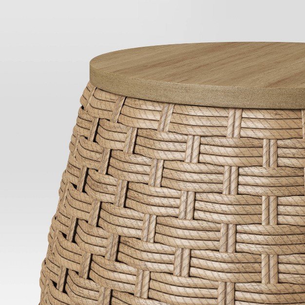 Natural Wicker Round Storage Accent Table