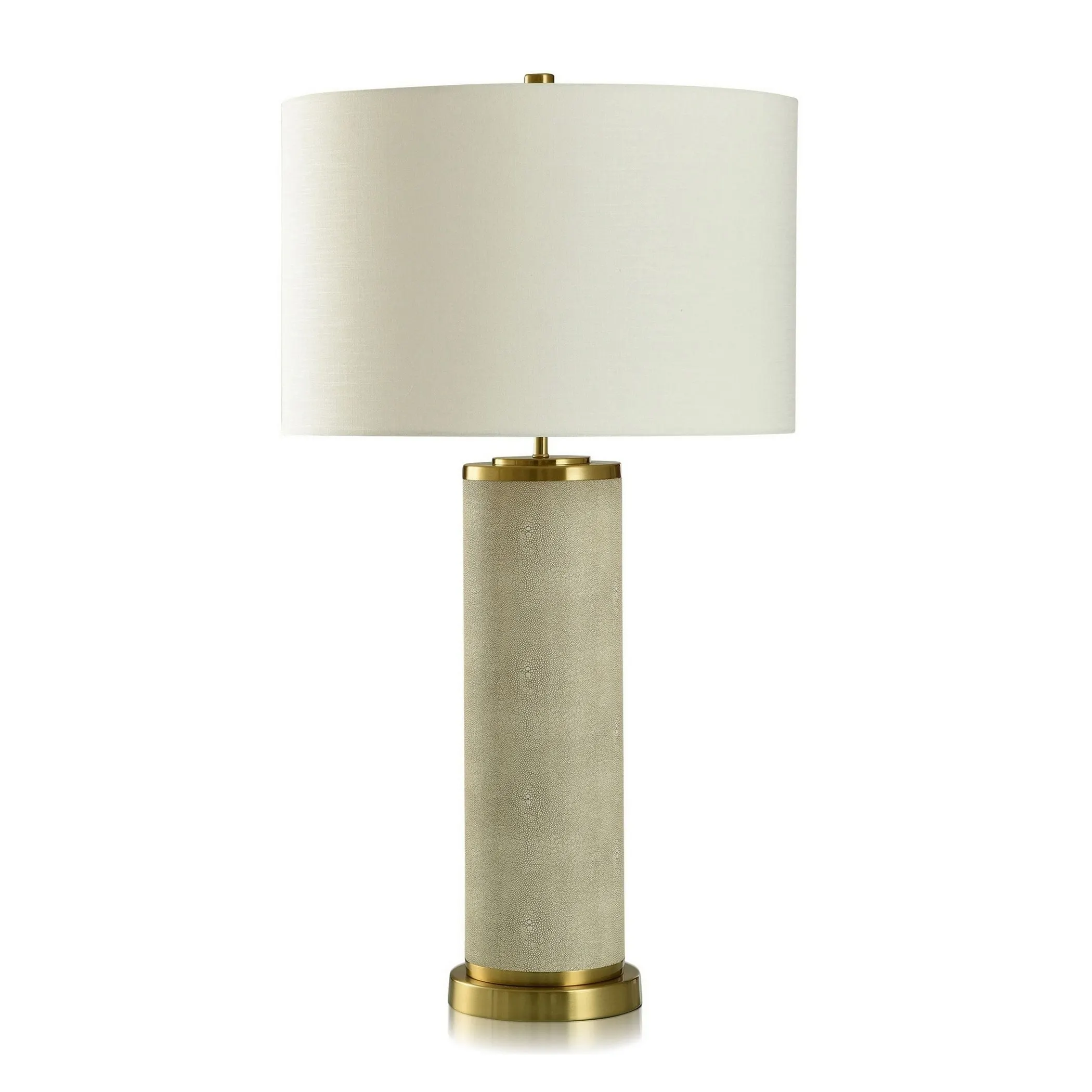 Dann Foley Lifestyle - Table Lamp - Tan Shagreen Pattern And Polished Brass - Off-White Shade