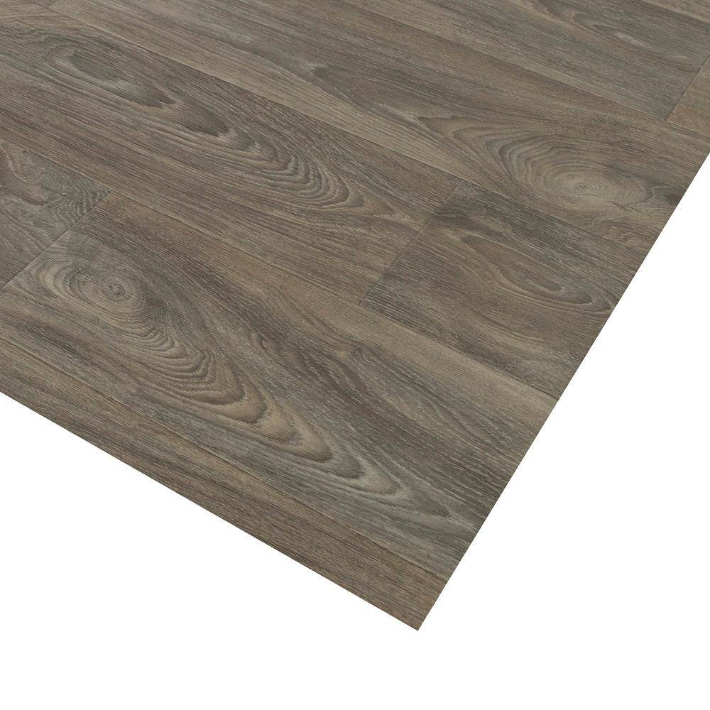 TrafficMaster Scorched Walnut Grey Wood 10 MIL x 12 ft. W x Cut to Length Waterproof Vinyl Sheet Flooring C9450407C895P14