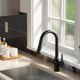 Karran Dockton Single Handle Pull Down Sprayer Kitchen Faucet in Matte Black KKF250MB