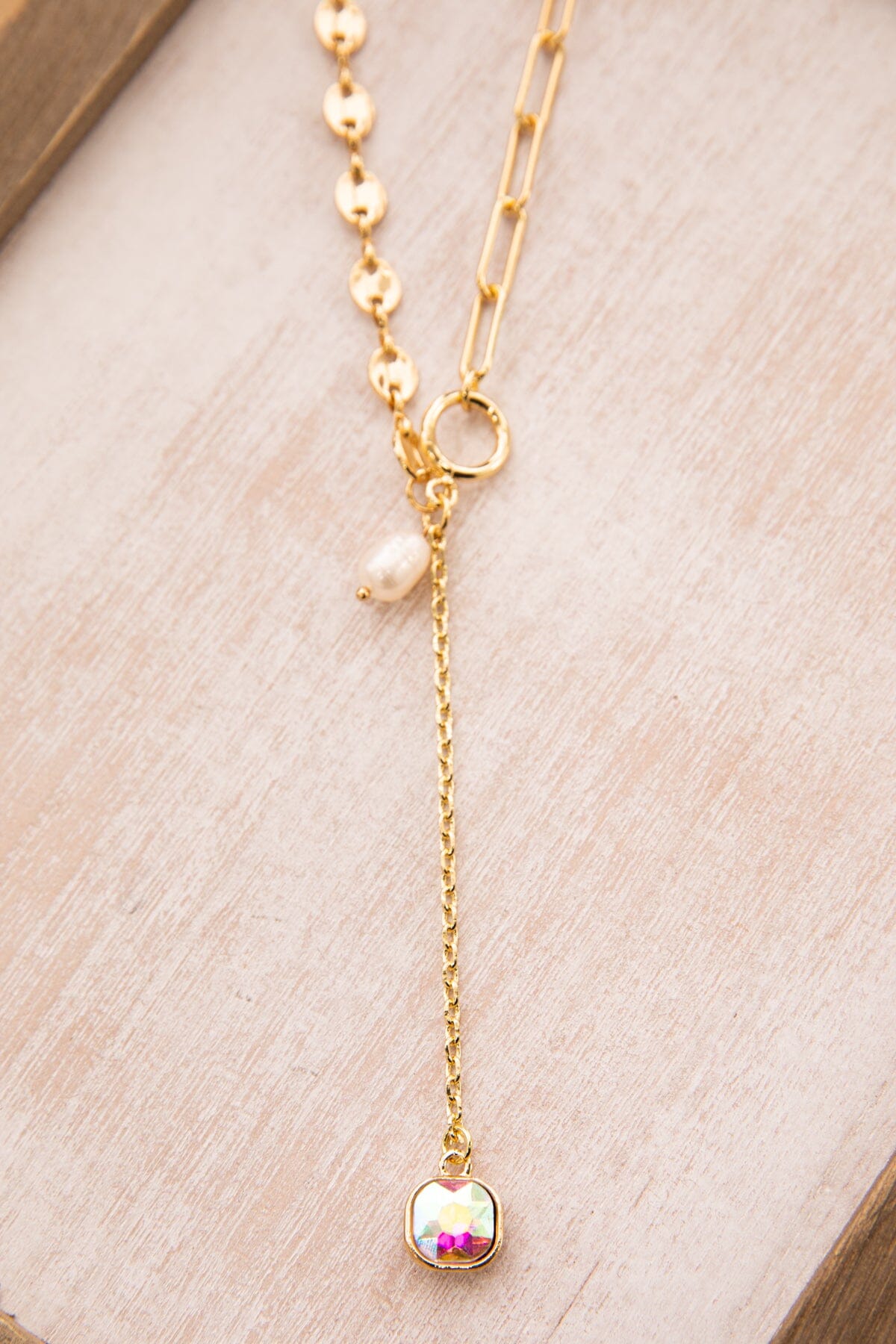 Gold Pearl and Rhinestone Necklace