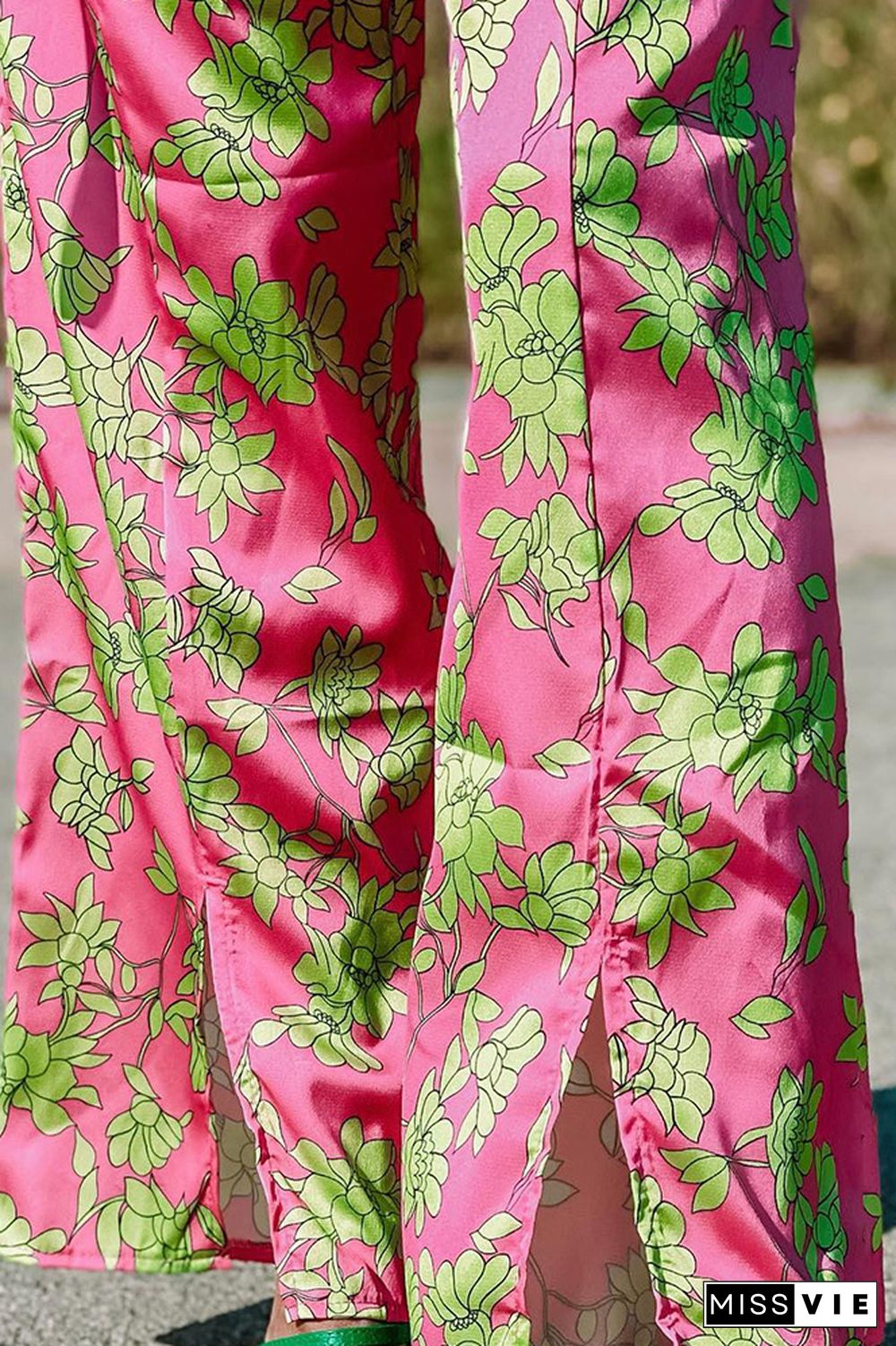 Pink Floral Print Halter Neck One Piece Jumpsuit