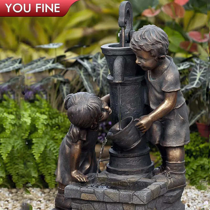 Garden Decoration Bronze Children Boy and Girl Statue Water Fountain