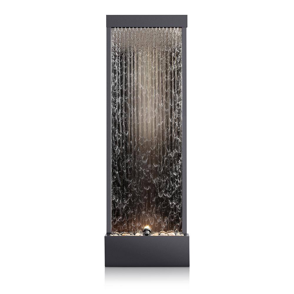 Alpine Corporation 72 in. Tall Indoor/Outdoor Mirror Zen Waterfall Fountain with Stones and Lights, Silver MLT102