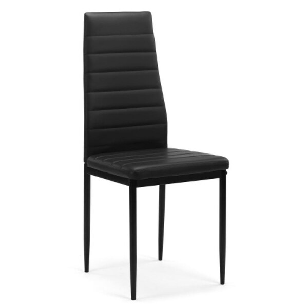 4 Faux Black Leather Chairs in Tempered Glass Dining Table