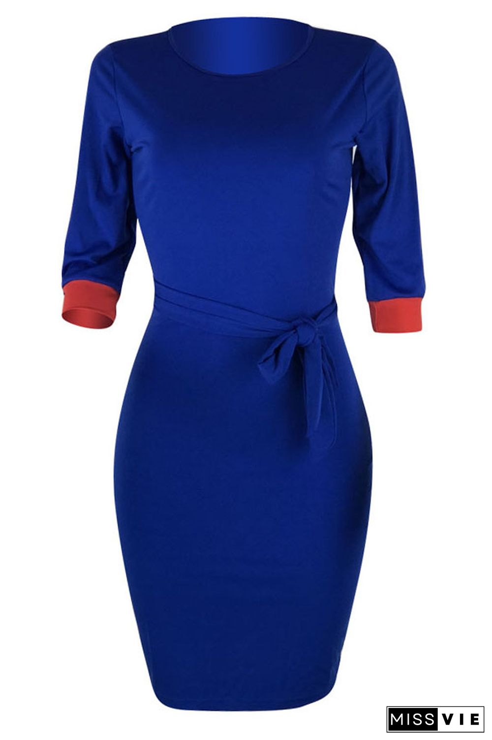 Blue Casual Patchwork Slim Knee Length Dress