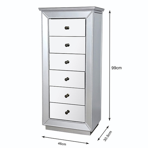 Mirrored Jewelry Armoire， with 6 Drawers and 16 Necklace Hooks - - 36987970