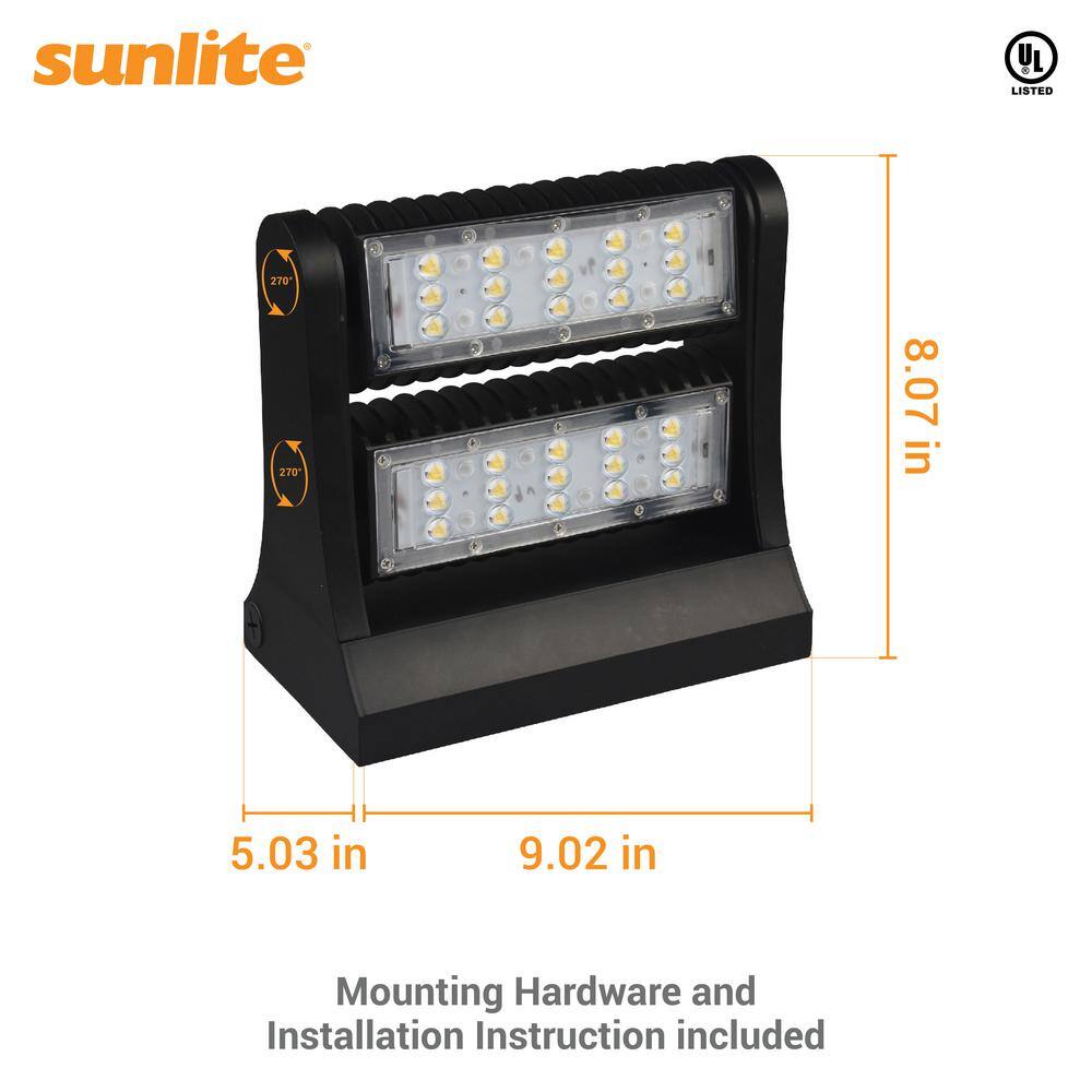 Sunlite 200-Watt Equivalent Integrated LED Black 7800 Lumens Rotatable Weather Resistant Outdoor Wall Pack Light 5000K HD02387-1