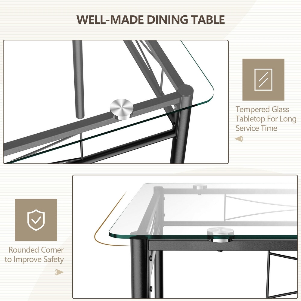 Gymax 5 Piece Dining Set Glass Top Table   4 Upholstered Chairs   See Details