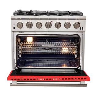 Forno Capriasca 36 in. 5.36 cu. ft. Gas Range with 6 Gas Burners Oven in Stainless Steel with Red Door FFSGS6260-36RED