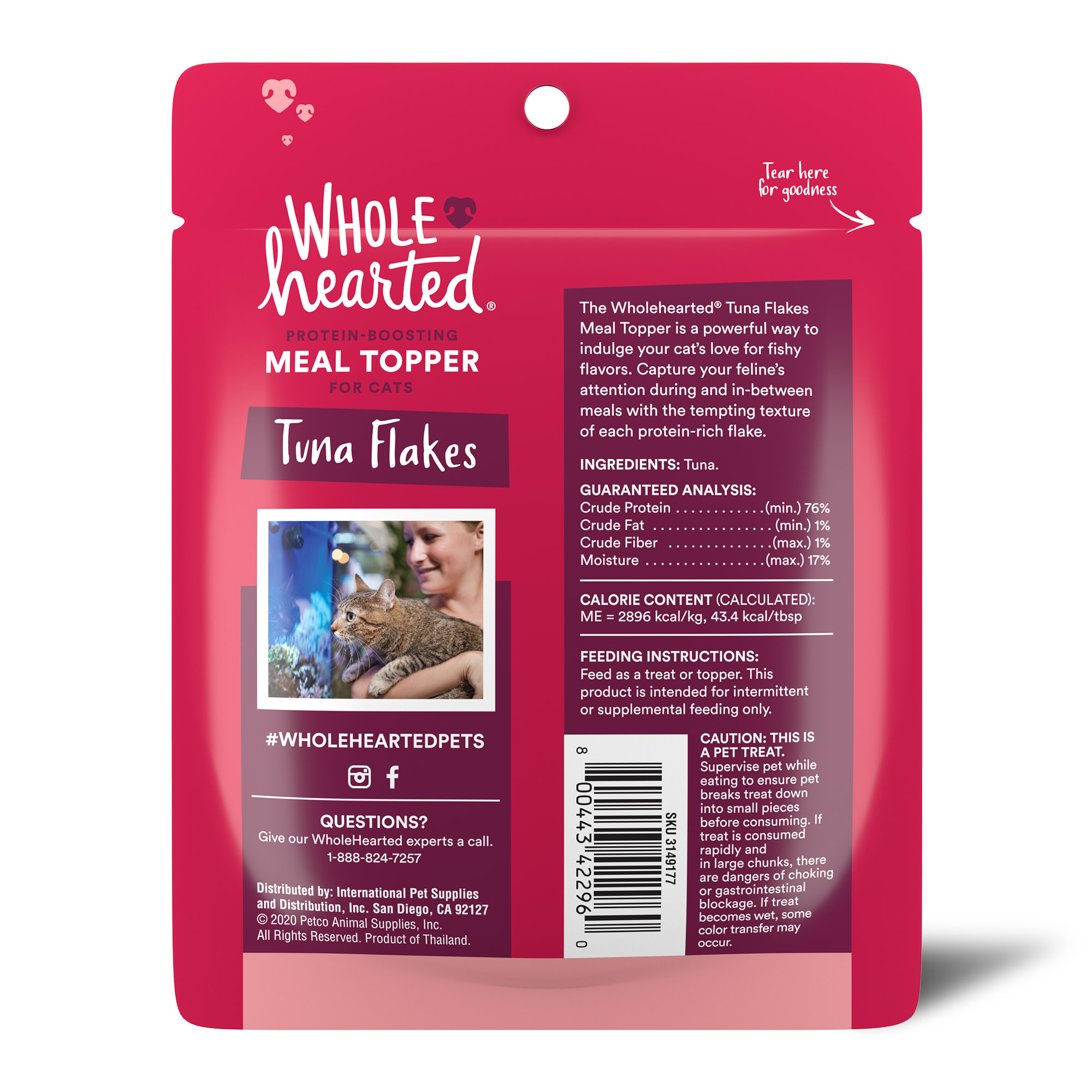 WholeHearted Tuna Flakes Protein-Boosting Dry Cat Meal Topper， 1 oz.