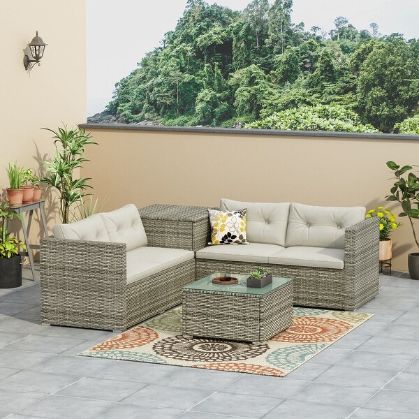 4 Piece Outdoor Furniture Sofa Set with Storage Box