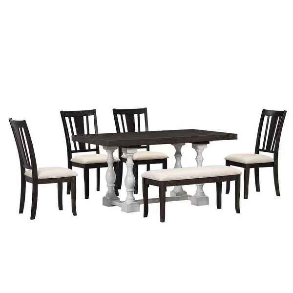 Extendable Dining Table Set with Removable Leaf，Padded Chairs and Bench