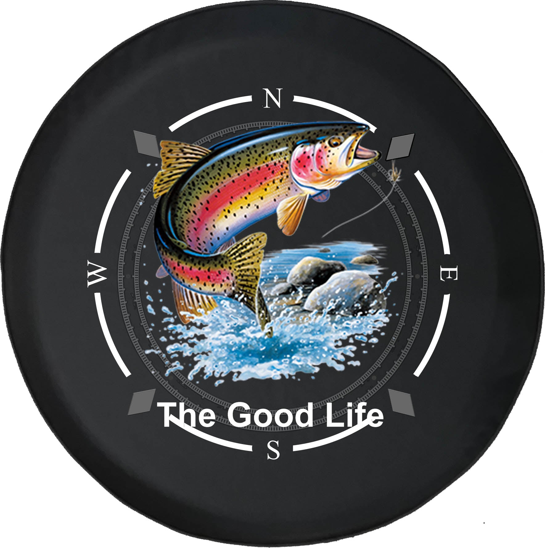 Spare Tire Cover Compass The Good Life Rainbow Trout Jumping Wheel Covers Fit for SUV accessories Trailer RV Accessories and Many Vehicles