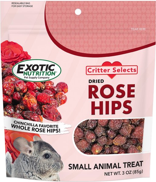 Exotic Nutrition Critter Selects Rose Hips Chinchilla Treats， 3-oz bag