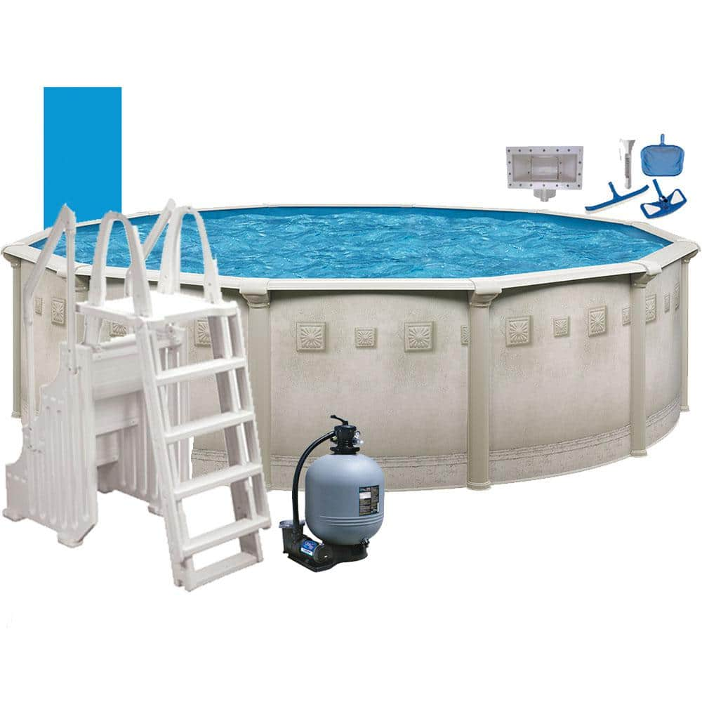 AQUARIAN Palisades 27 ft. Round 52 in. D Metal Wall Above Ground Hard Side Pool Package with Entry Step System PSEA2752HD6