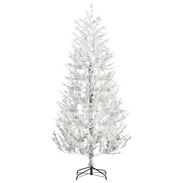 HOMCOM 7 ft. Flocked White Christmas Tree with Stand