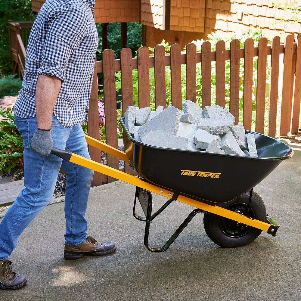 True Temper R6STFFEC 6 cu. ft. Barrow in a Box Steel Wheelbarrow with Never Flat Tire and Steel Handles