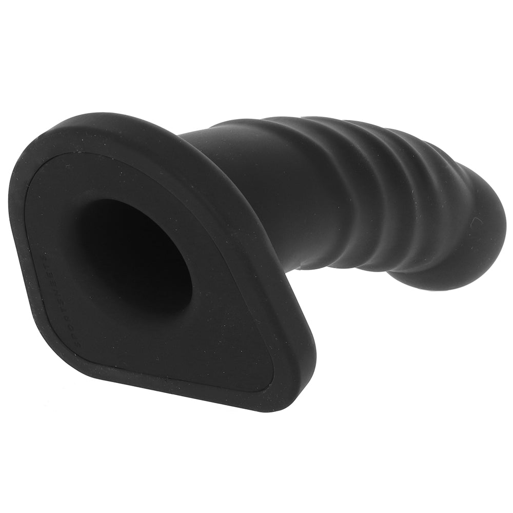 Banx Ribbed 8 Inch Hollow Silicone Dildo in Black