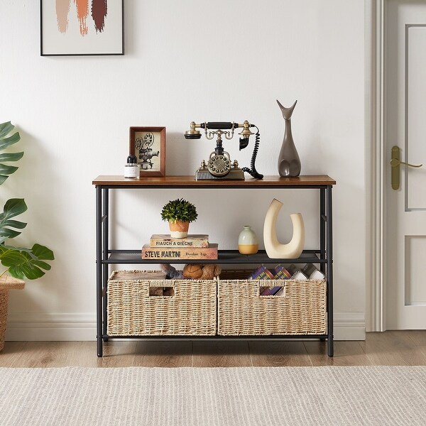 VECELO 3-Tier shelves Console Table/Sofa Table with Removable Storage Baskets