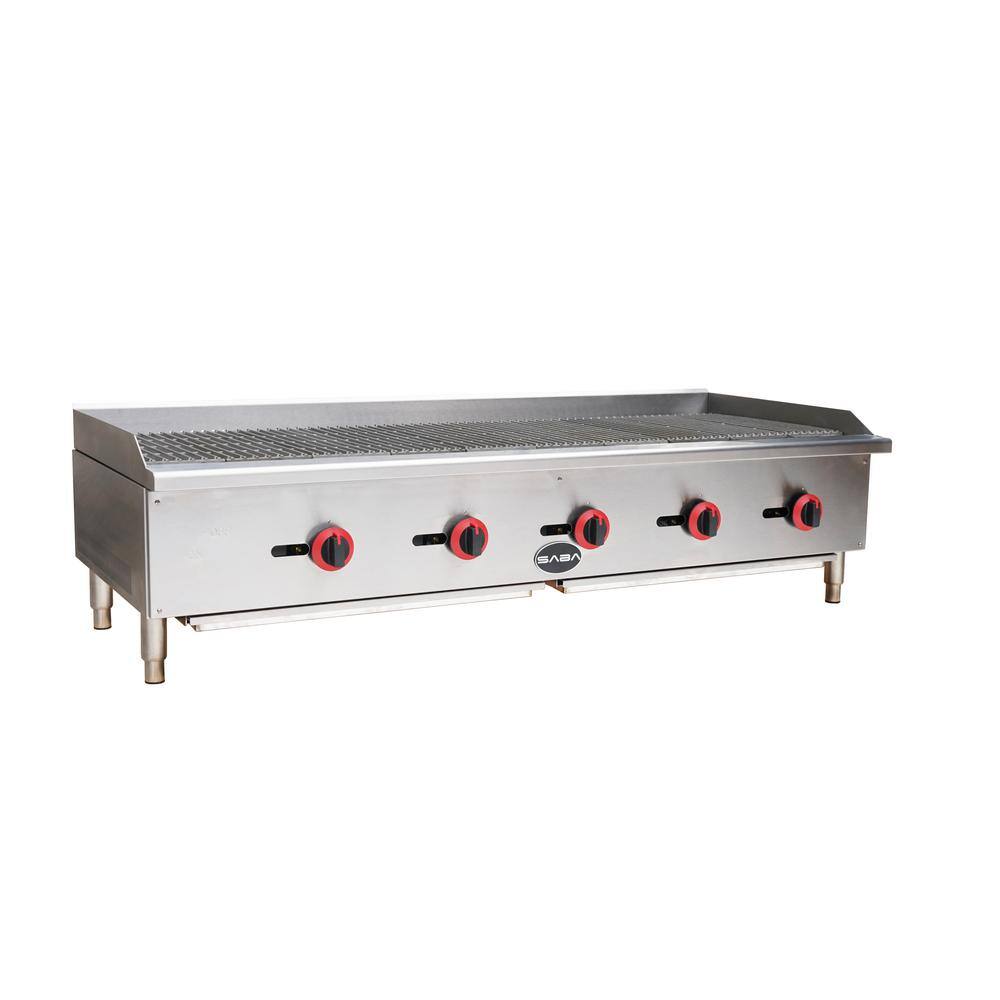 SABA 60 in. Gas Cooktop Charbroiler in Stainless Steel with 5 Burners CB-60