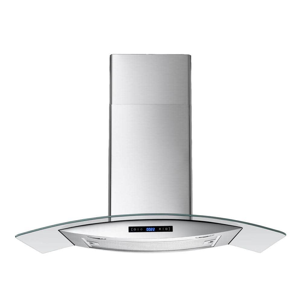 Winflo 36 in 475 CFM Convertible Stainless SteelGlass Wall Mount Range Hood with Mesh Filter and Touch Sensor Control