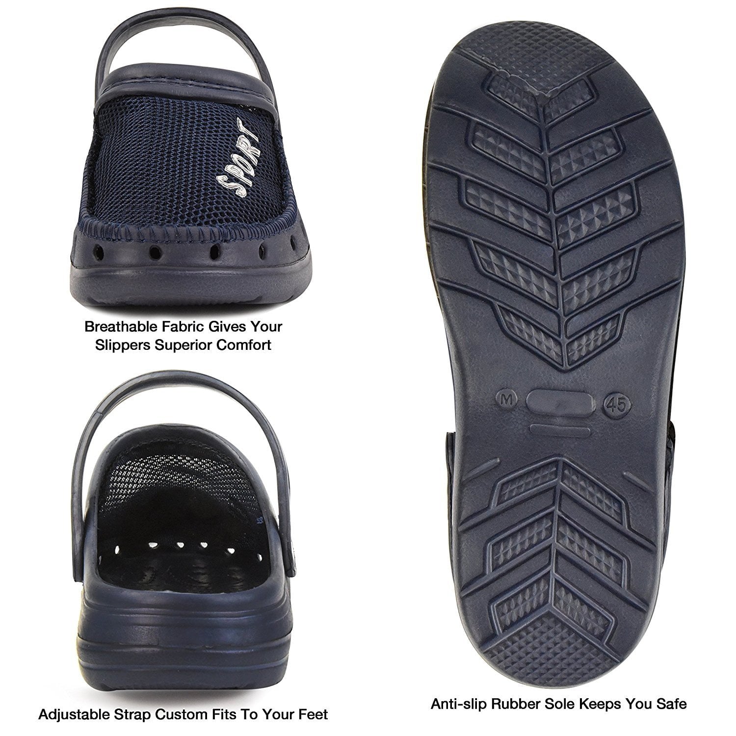 Roxoni Men's Waterproof Rubber Clog Sandals with Mesh Upper -sizes 8 to 12 -style #1266