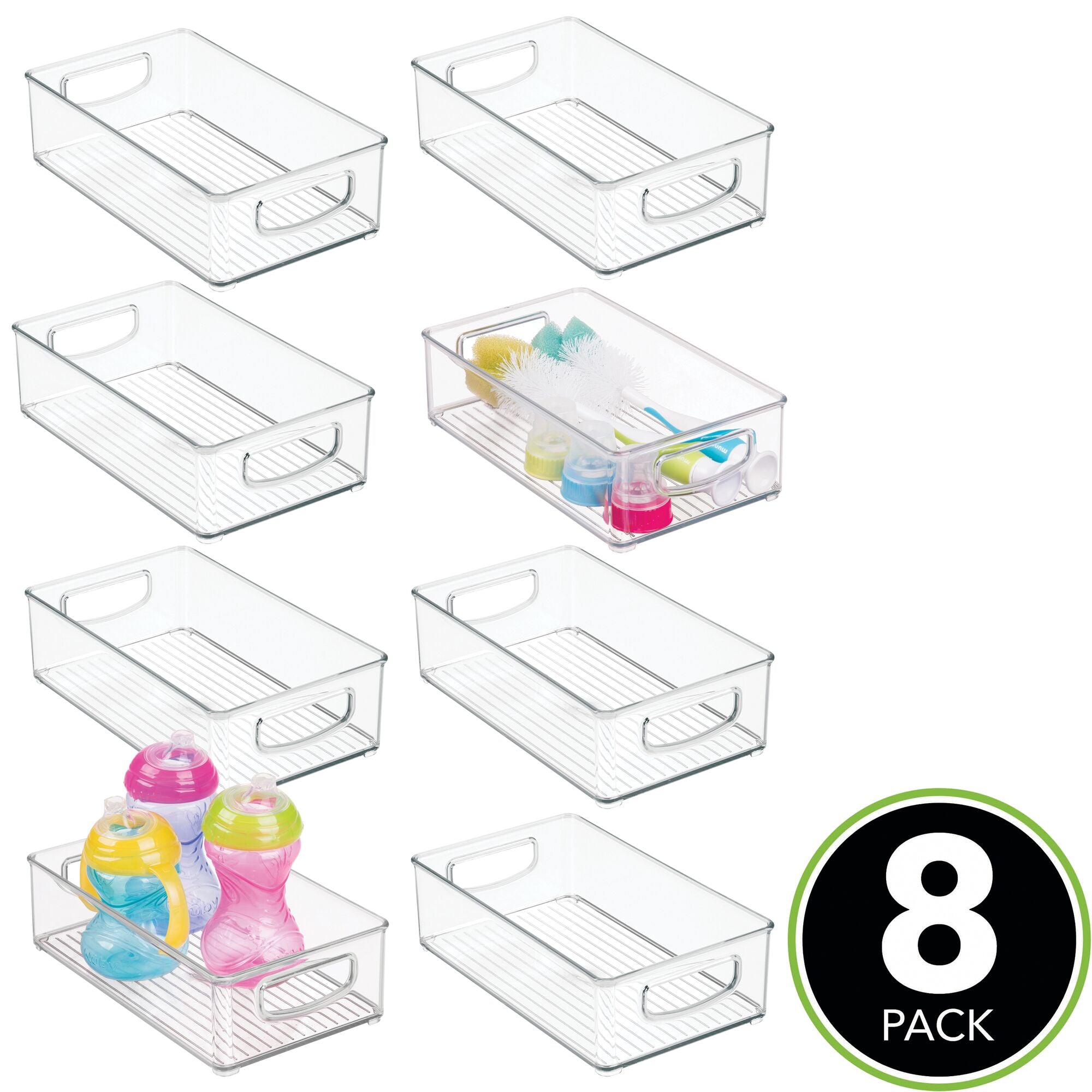 mDesign Plastic Kitchen Pantry Cabinet, Refrigerator or Freezer Food Storage Bins with Handles - Organizer for Fruit, Yogurt, Snacks, Baby Bottles, Jars, 8 Pack - Clear