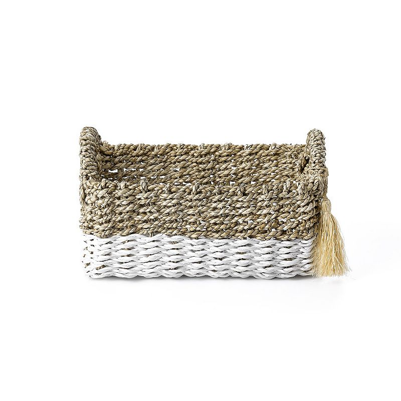 Saddle River Seagrass and White Raffia Bin 2-piece Set