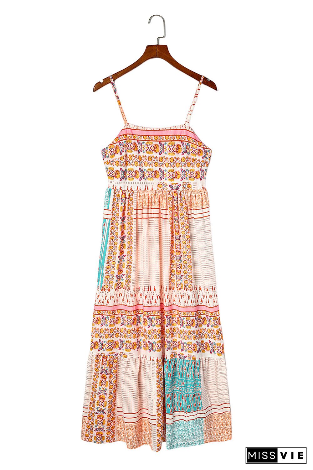 Multicolor Boho Patchwork Print Square Neck Sundress