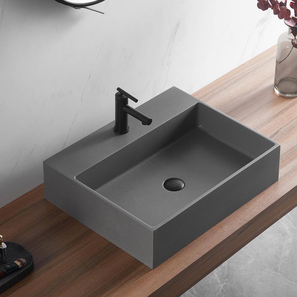 SERENE VALLEY 26 in. Single Faucet Hole Wall-Mount Install or On Countertop Bathroom Sink in Matte Gray SVWS601-26GR