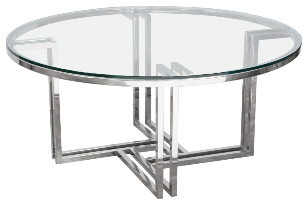 Steel Round Cocktail Table Clear Tempered Glass Top   Contemporary   Coffee Tables   by Sideboards and Things  Houzz