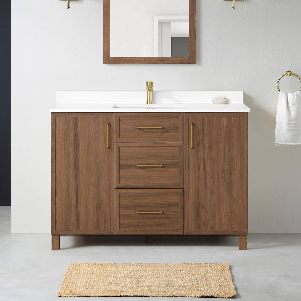 Home Decorators Collection Bilston 48 in. W x 19 in. D x 34.50 in. H Bath Vanity in Spiced Walnut with White Engineered Stone Top Bilston 48SW