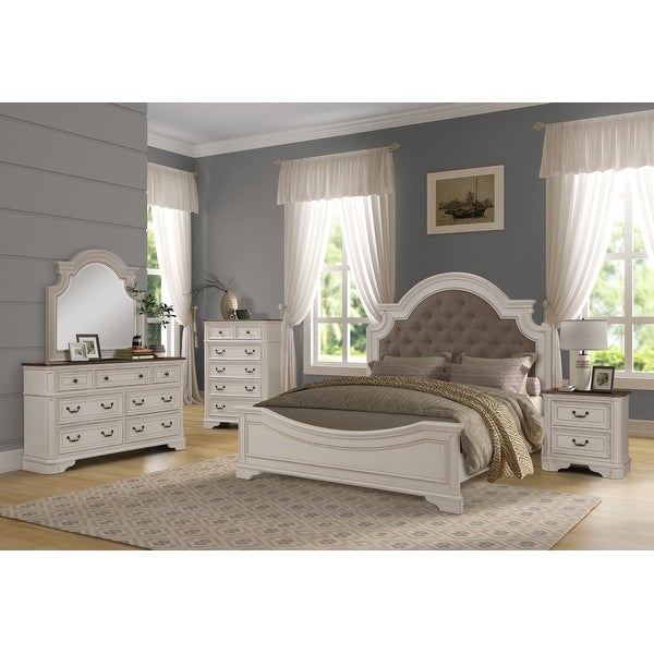 Roundhill Furniture Laval Antique 5-Piece White and Oak Wood Bedroom Set - - 27279739