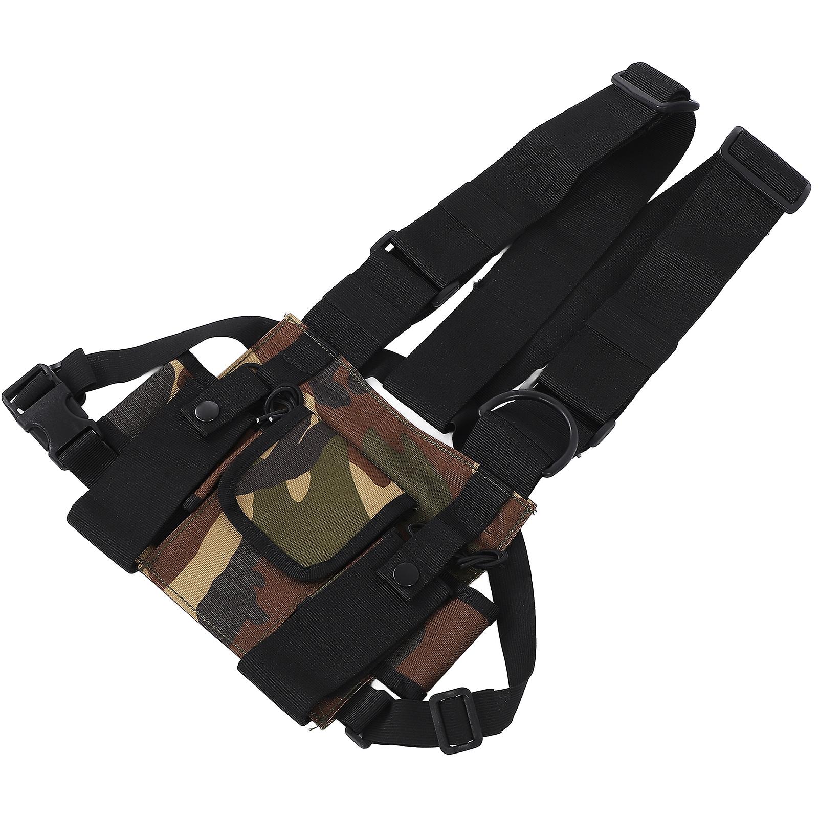 Chest Pack Adjustable Multi Pocket Functional Harness Front Vest Rig Bag For Outdoorcamouflage