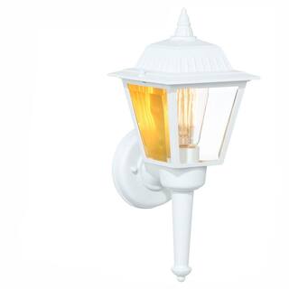 Hampton Bay 13.75 in. White 1-Light Outdoor Wall Lamp with Clear Beveled Glass Shade BPL1611-WHT