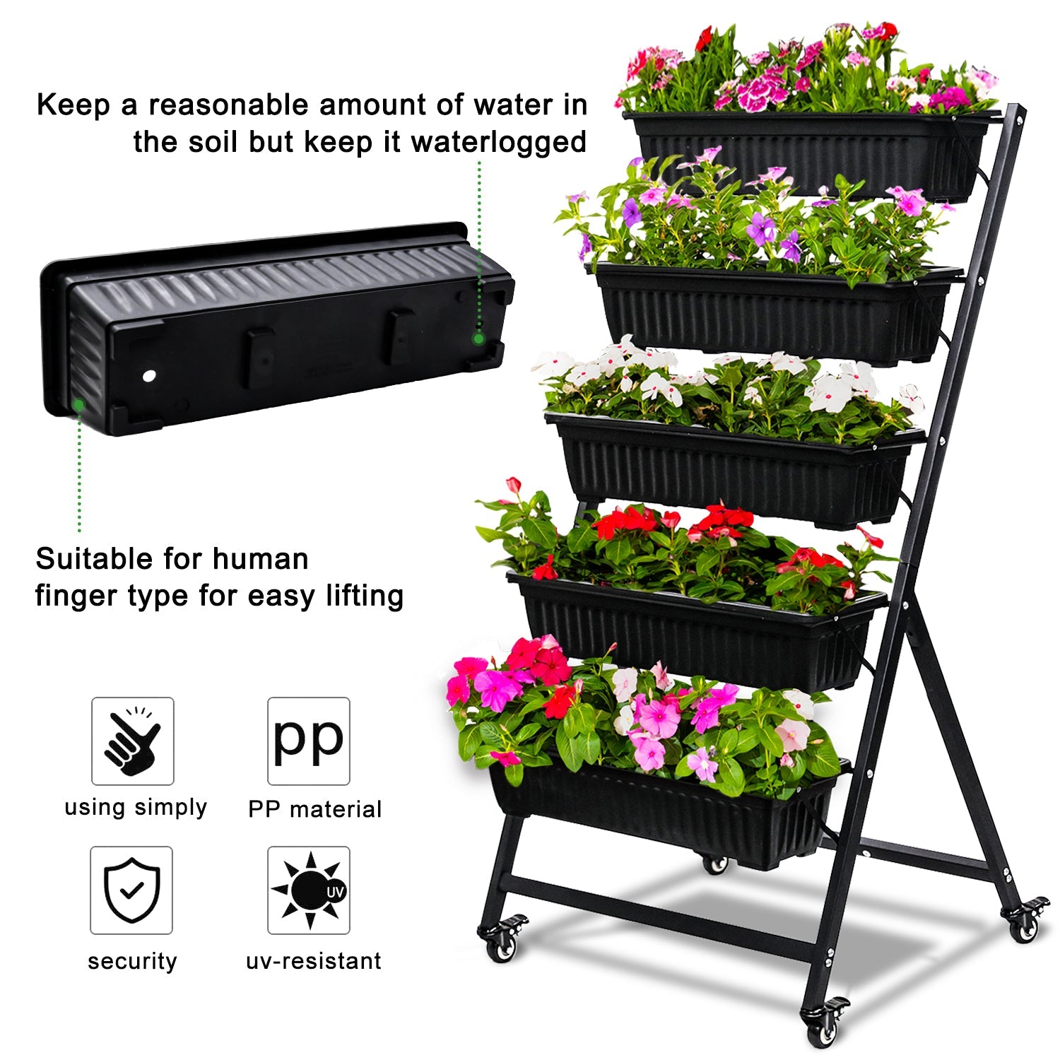 CERBIOR Vertical Garden Raised Garden Bed 4FT Freestanding Elevated Planters with 5 Container Boxes, Good for Patio Balcony Indoor Outdoor (Black)