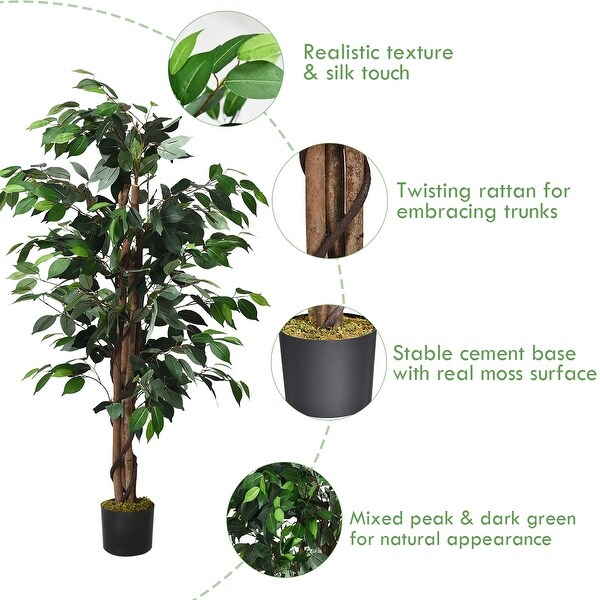 Costway 4 Feet/6 Feet Artificial Ficus Silk Tree Wood Trunks Green