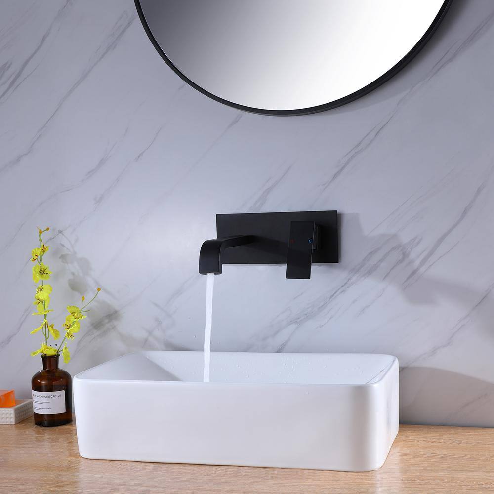 Boyel Living Single-Handle Wall Mount Bathroom Faucet for Vessel Sink with Deck plate in Matte Black BLWF0197-1MB