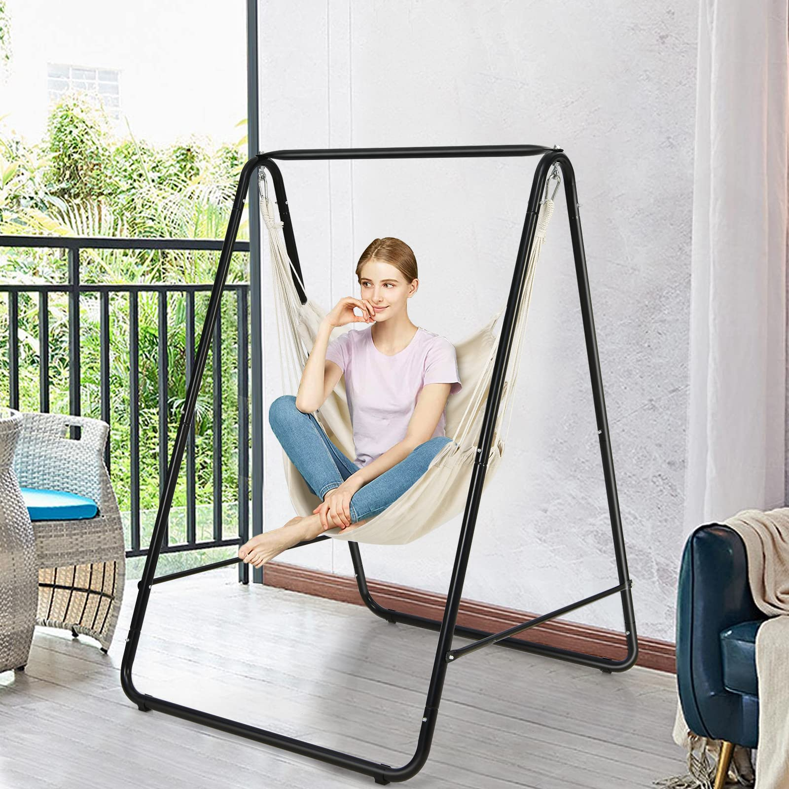 Heavy-Duty Powder-Coated Steel Stand with Hanging Swing Chair